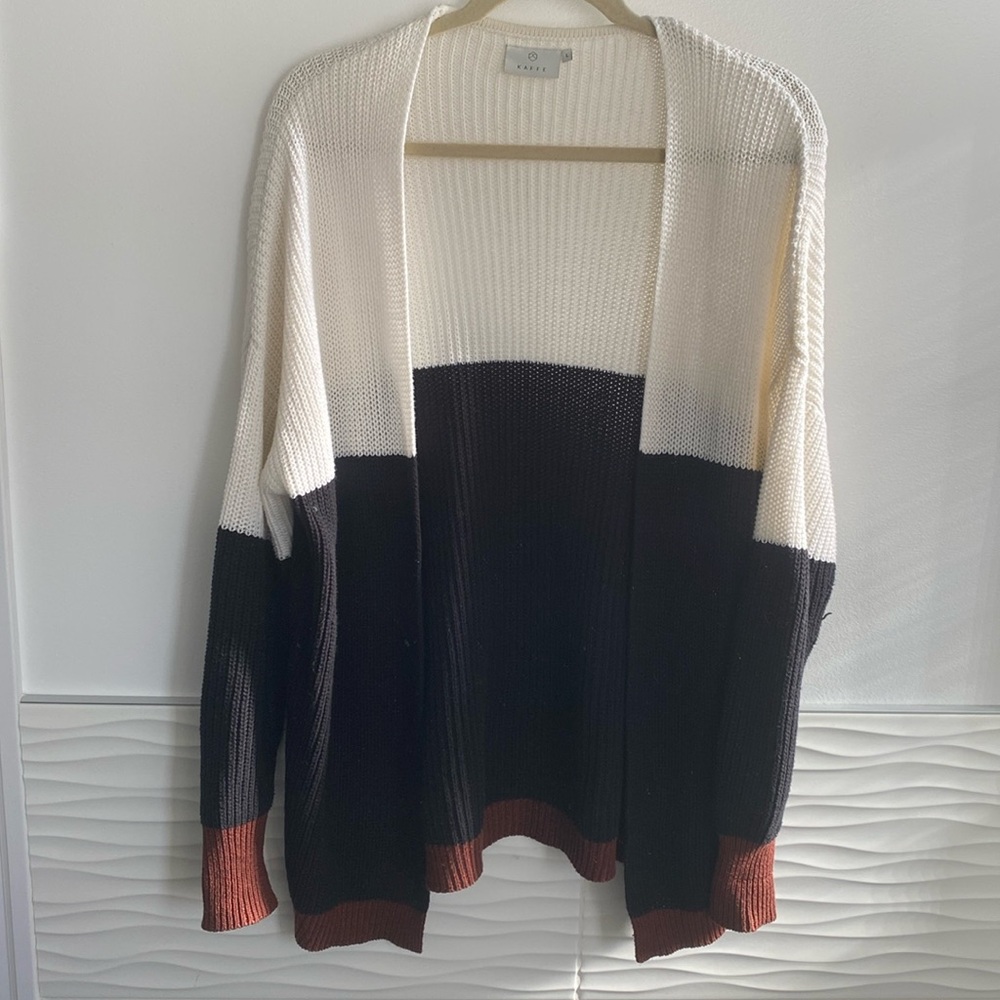 KAFFE Open Front Colour Block Knit Cardigan